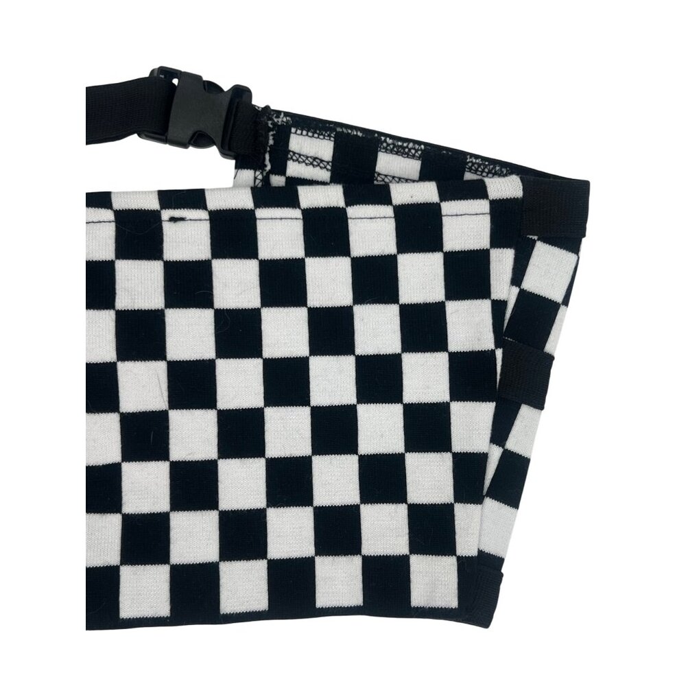 Checkered Black White Buckle Front Crop Top & Mini Skirt 2 Piece Set | Rave EDM - Picture 9 of 16